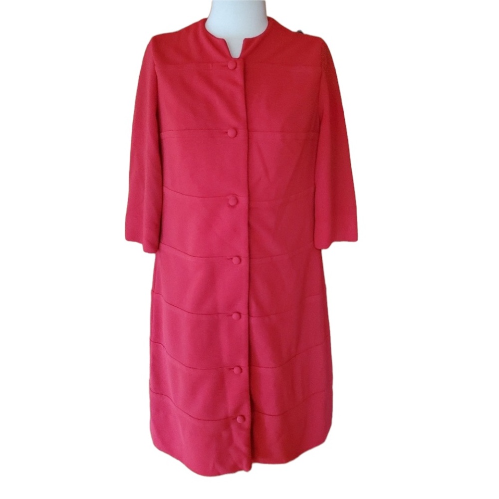 1960s‎ Herbert Levy Red, Ribbed, Poly/Cotton Dress
